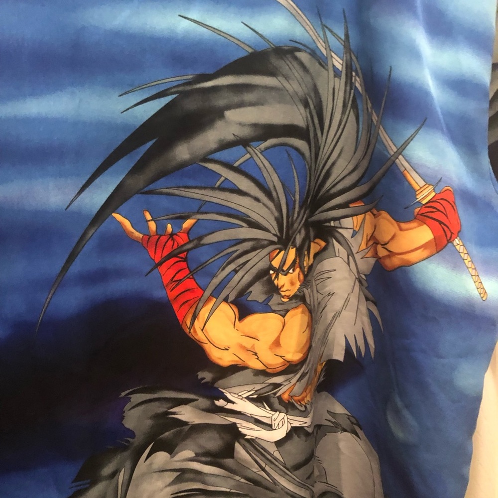 Y2K Vintage Haohmaru Samurai Blue Japanese Anime Button Down Shirt - Picture 5 of 9